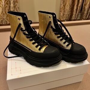 Alexander McQueen Black x Gold Ankle Boots